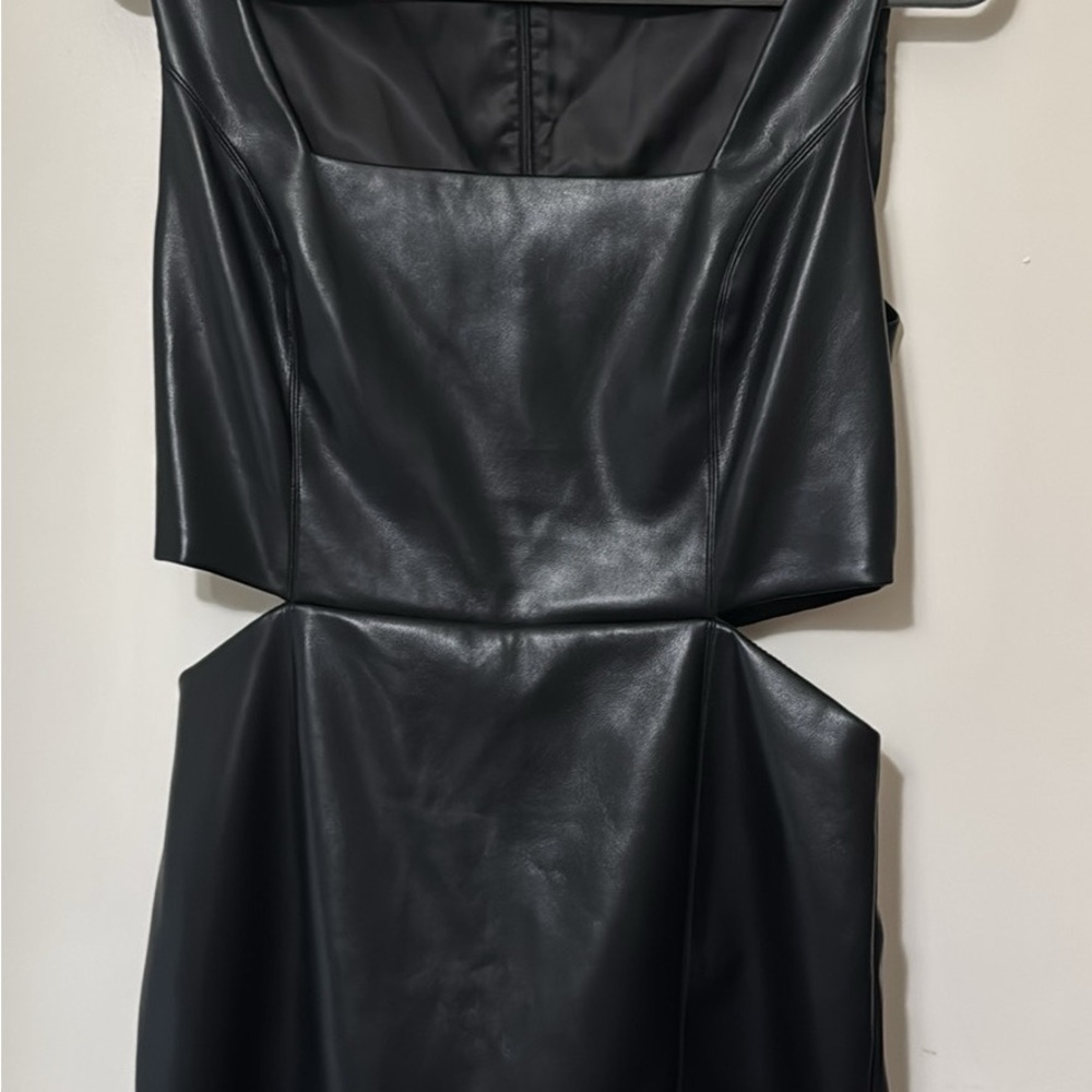 7 For All Mankind Black Faux Leather Mini Dress - Picture 4 of 4